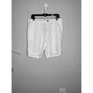 Tasso Elba Shorts Mens 34 White Linen Flat Front Summer Casual Lightweight Dress